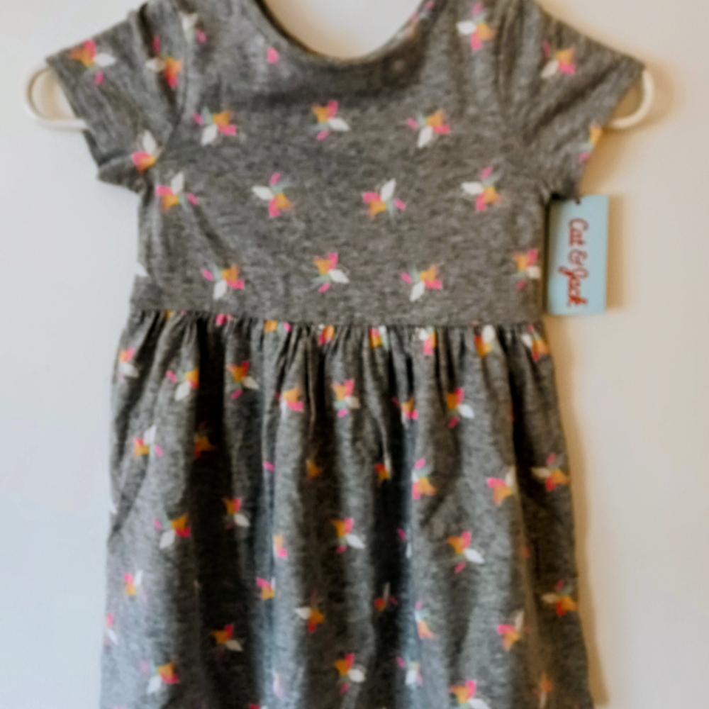 Gray Kids Dress with Colorful Unicorn Pattern. Size 4T